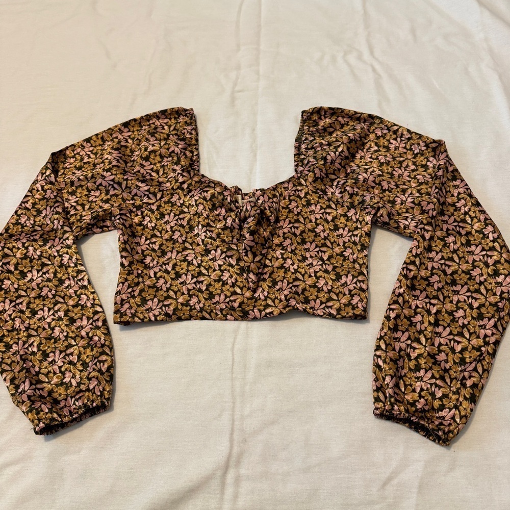 Altar’d State Small Satin Floral Crop‎ Top Blouse ~ Boho Festival Cottage Y2K